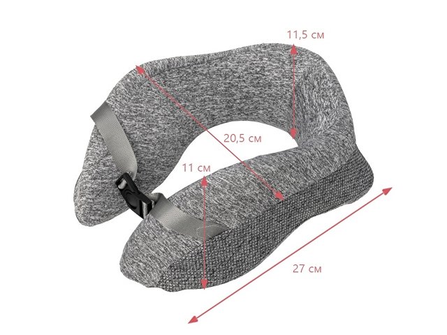 Подушка TORBER, дорожная, с эфектом памяти, серая, полиэстер, 20х27х10 см
