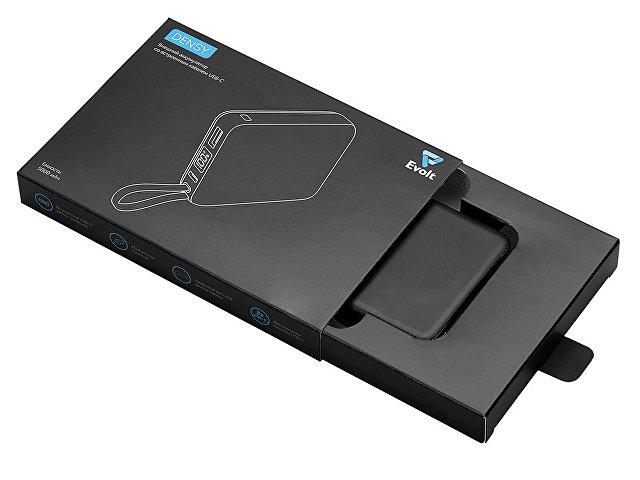 Внешний аккумулятор со встроенным кабелем USB-C «Дэнси», 5000 мАч, черный