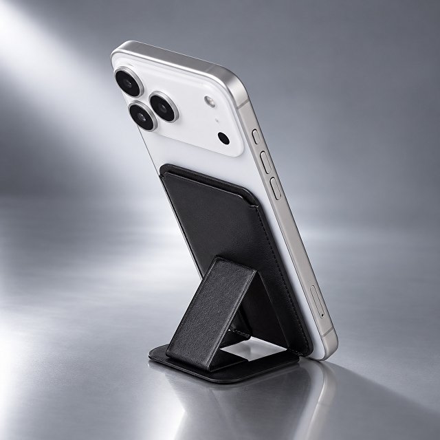 Магнитный картхолдер с подставкой «Сета», кольцо в комплекте, черный