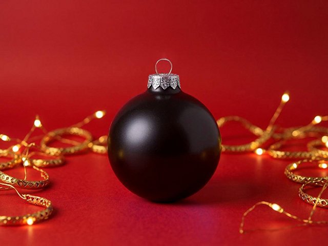 Стеклянный елочный шар "Christmas bauble", черный металлик, с серебристым колпачком в черной коробке