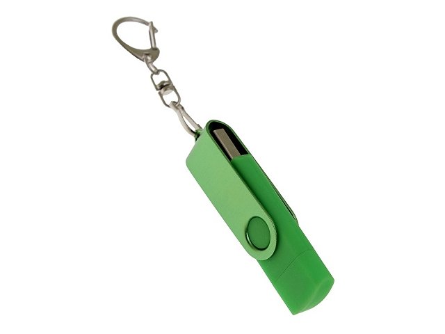 USB-флешка на 16 Гб 2 в 1 поворотный механизм, c дополнительным разъемом Type-C с одноцветным металлическим клипом, зеленый