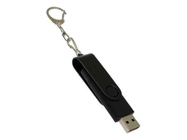 USB-флешка на 32 Гб 2 в 1 поворотный механизм, c дополнительным разъемом Type-C с одноцветным металлическим клипом, черный