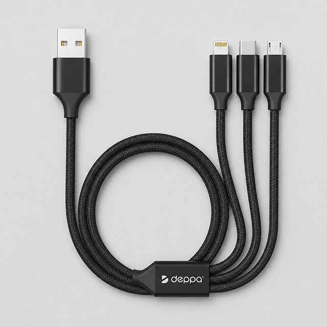 Дата-кабель 3 в 1: micro USB, USB-C, Ligthning, алюминий, 1.2м, черный, Deppa