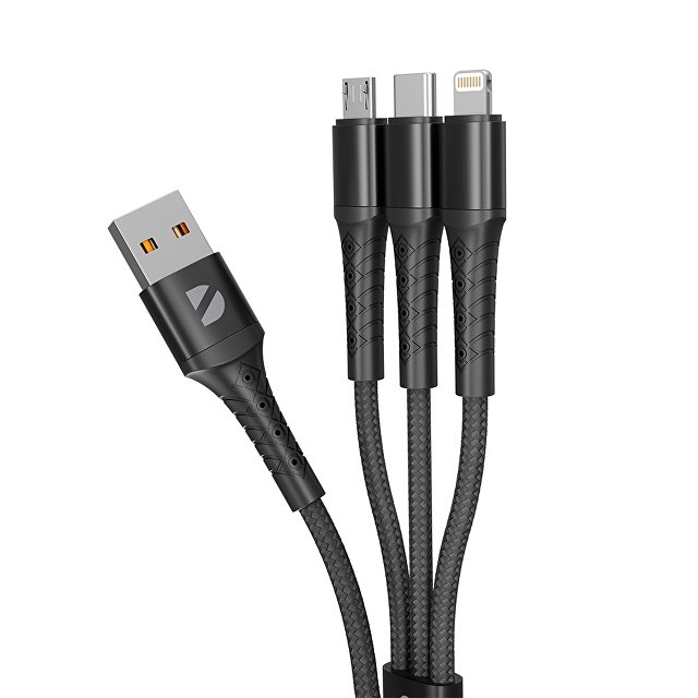 Дата-кабель Armor 3 в 1: micro USB, USB-C, Ligthning, 1.2м, черный, Deppa