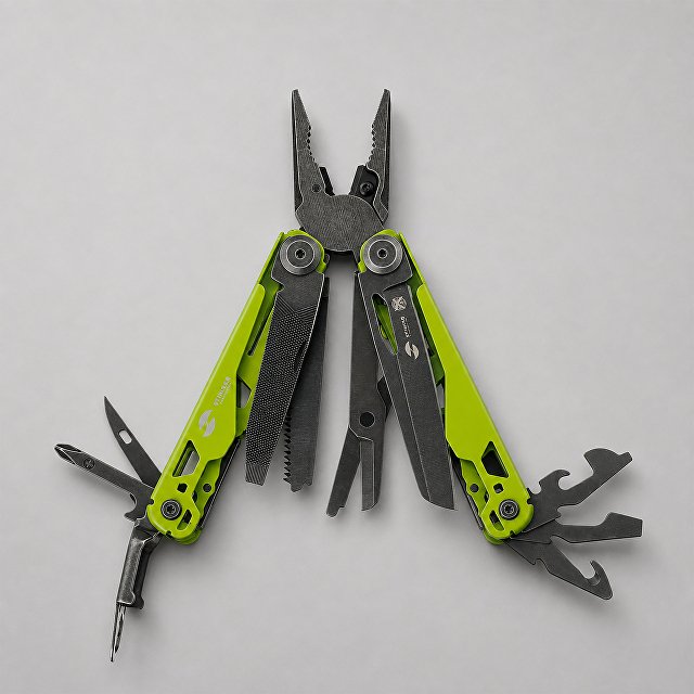 Мультитул Stinger, 107 х 19 мм, 19 функций, сталь, салатовый корпус, стоунвош, в картонной коробке, в комплекте нейлоновый чехол