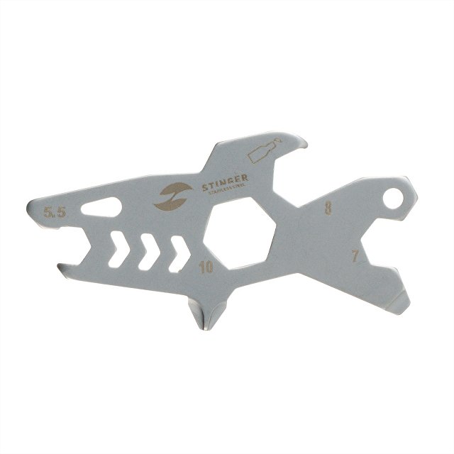 Мини-мультитул карманный Stinger, 60 x 31 мм, 5 функций, акула, нержавеющая сталь, серебристый, в блистере