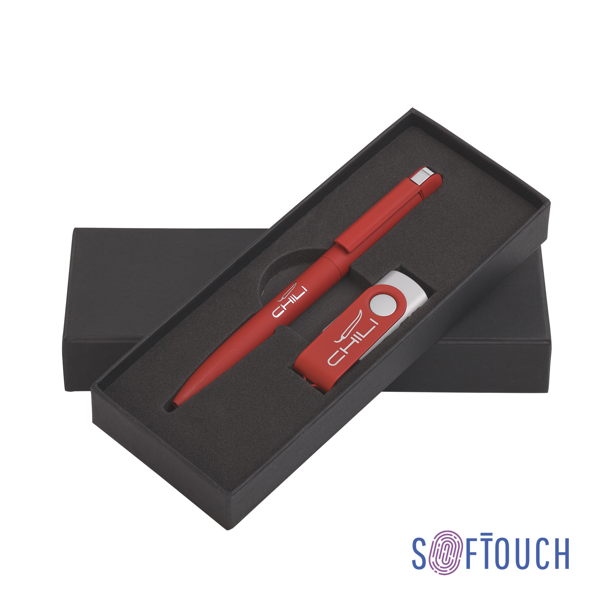 Набор ручка + флеш-карта 16 Гб в футляре, покрытие soft touch, красный