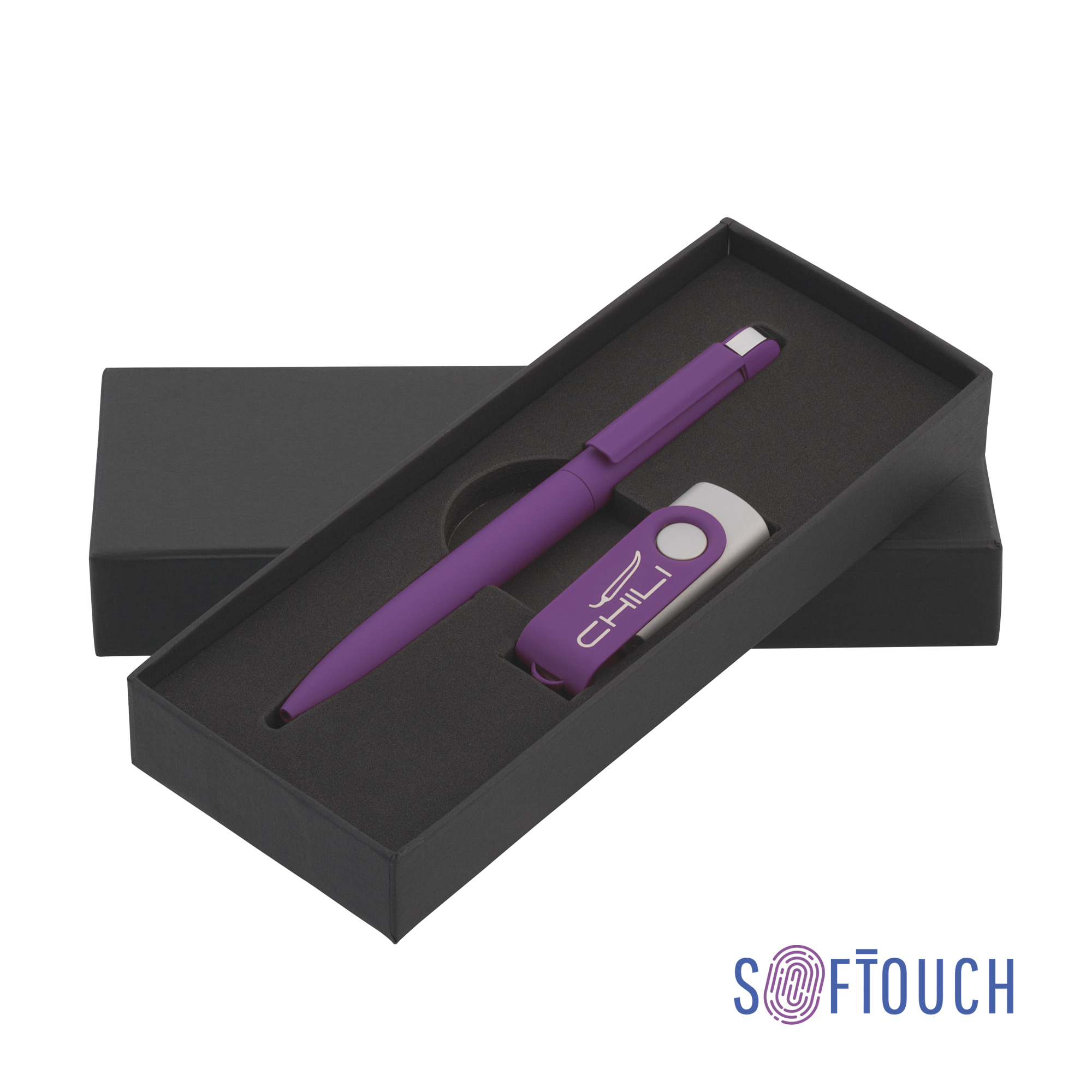 Набор ручка + флеш-карта 16 Гб в футляре, покрытие soft touch, фиолетовый