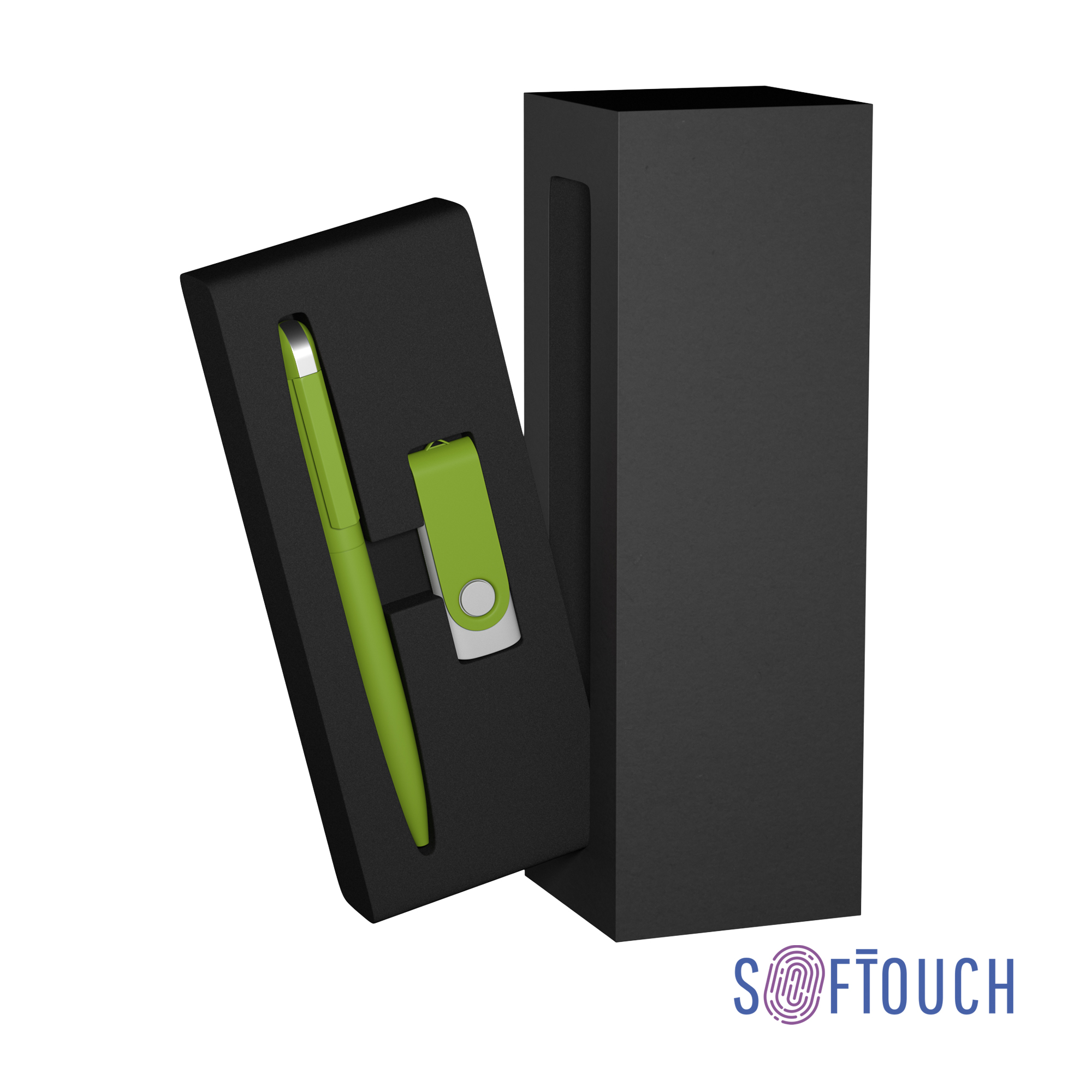 Набор ручка + флеш-карта 16 Гб в футляре, покрытие soft touch, зеленое яблоко