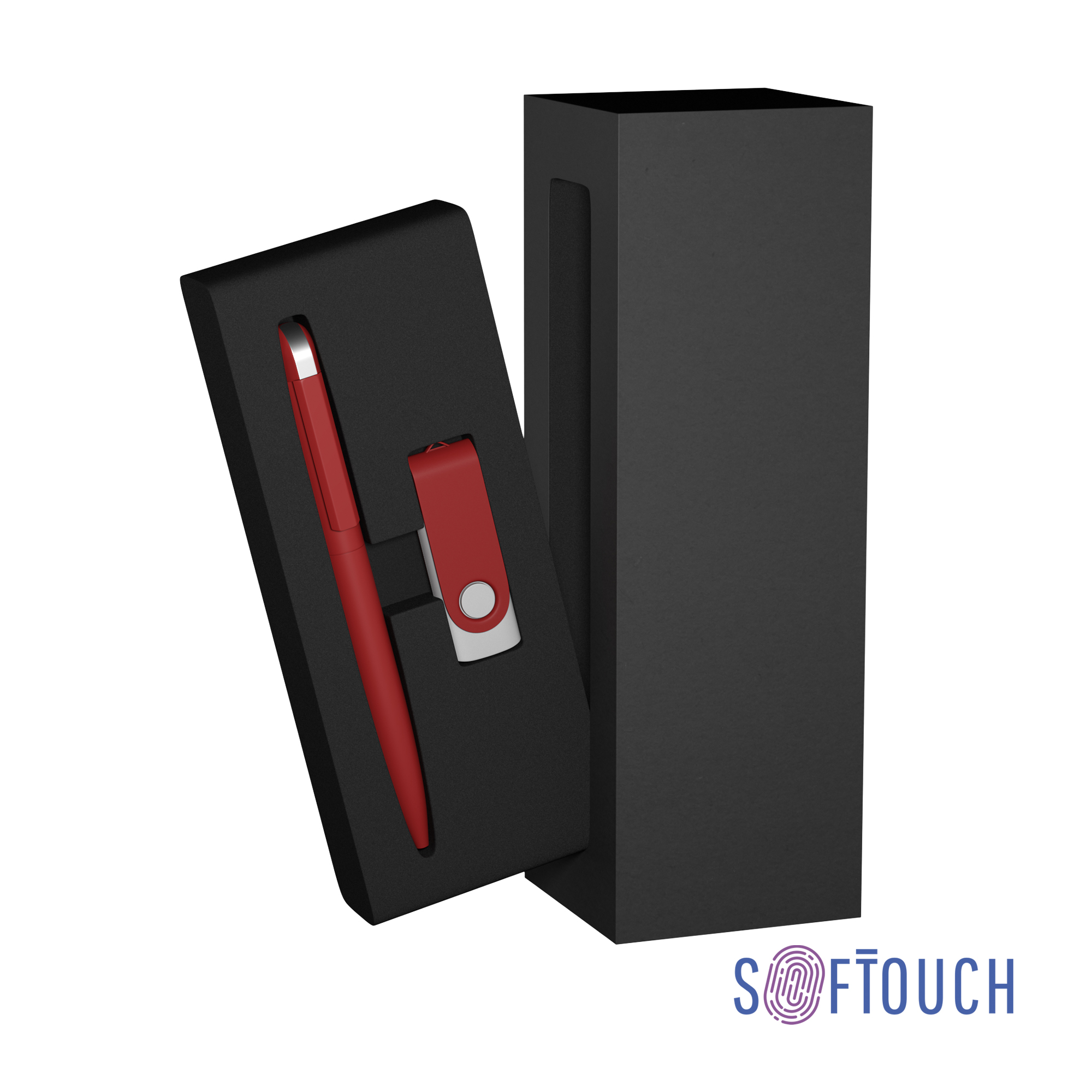 Набор ручка + флеш-карта 16 Гб в футляре, покрытие soft touch, красный