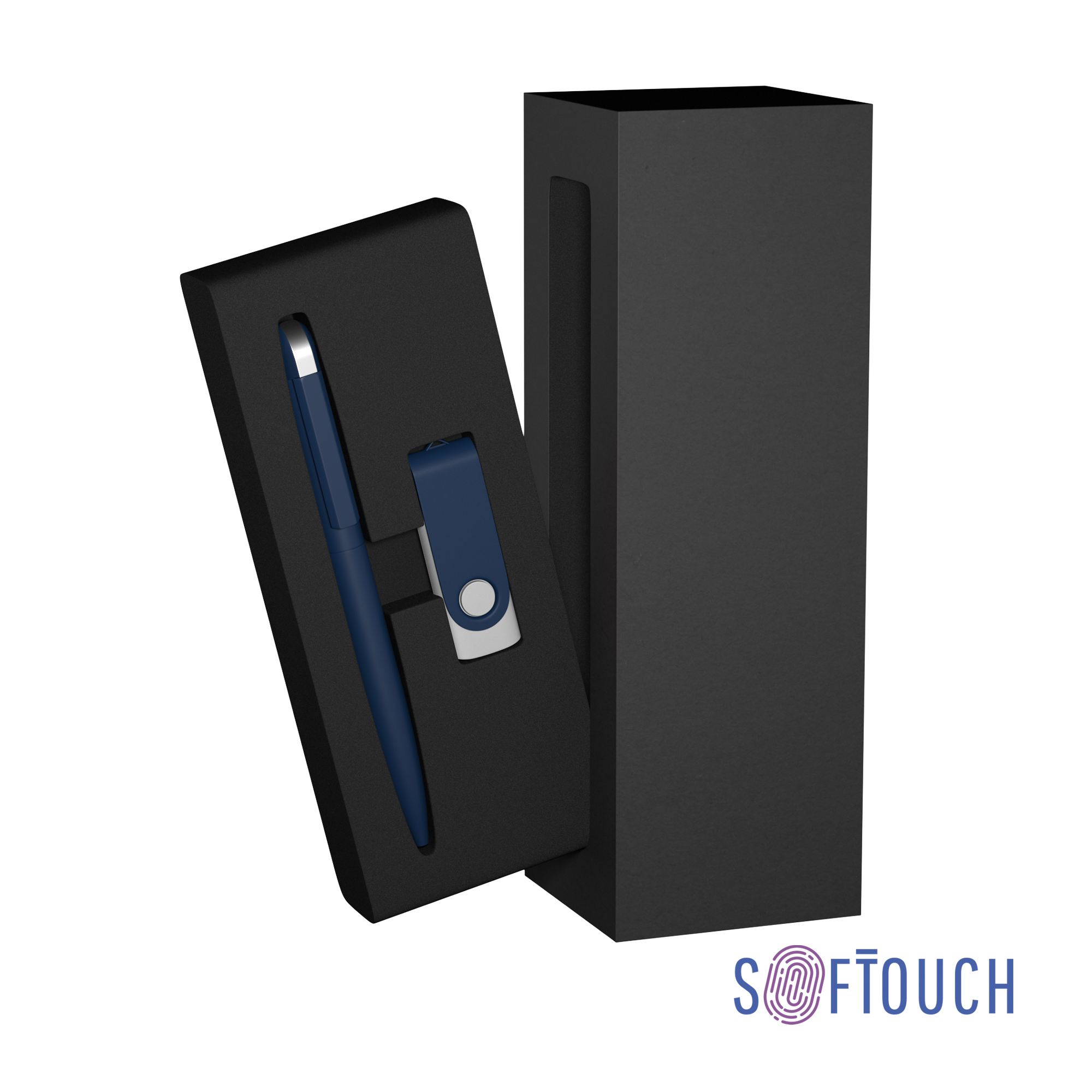 Набор ручка + флеш-карта 16 Гб в футляре, покрытие soft touch, темно-синий