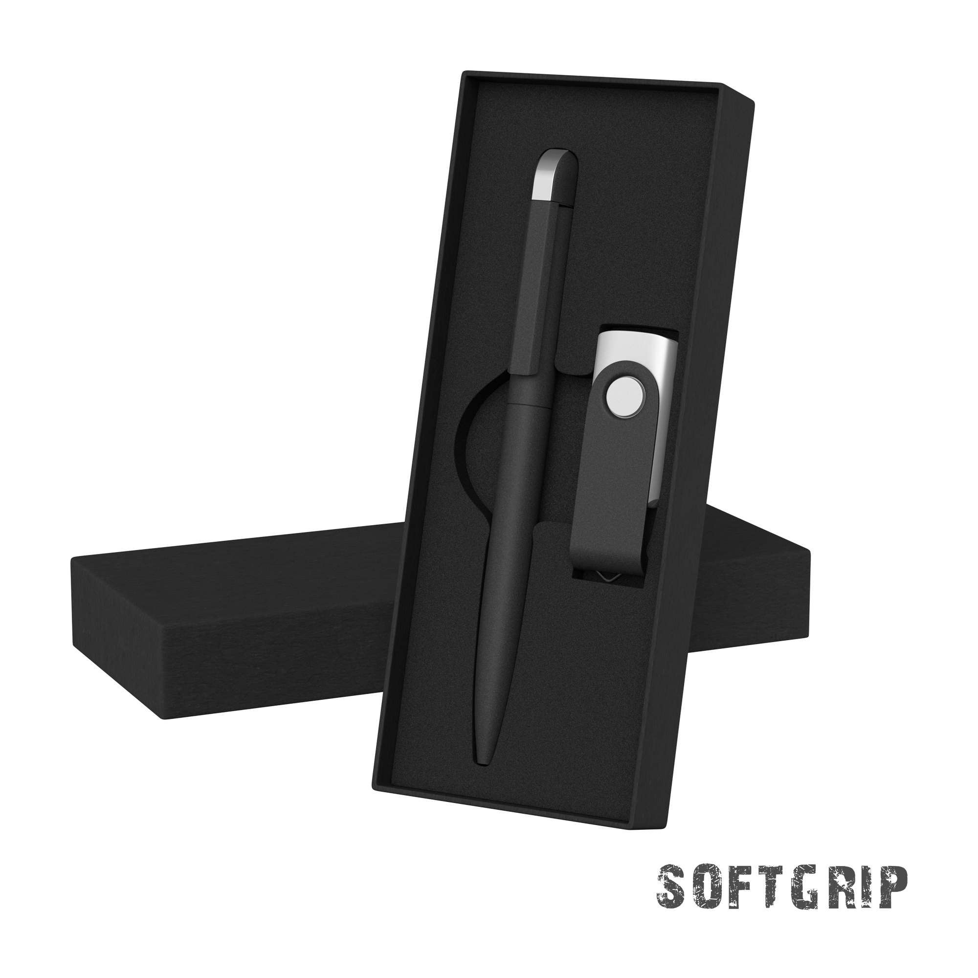 Набор ручка + флеш-карта 16 Гб в футляре,  покрытие softgrip, черный