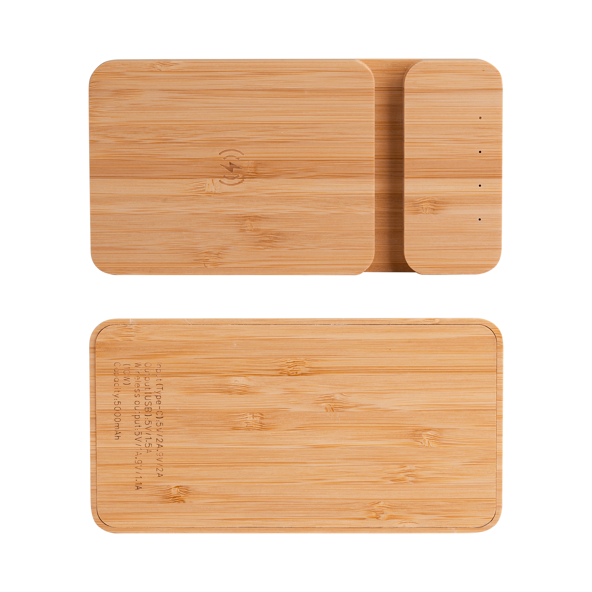 Беспроводное (10W) зарядное устройство "Bamboo Power" 5000 mAh с подставкой под смартфон, бамбук, бежевый