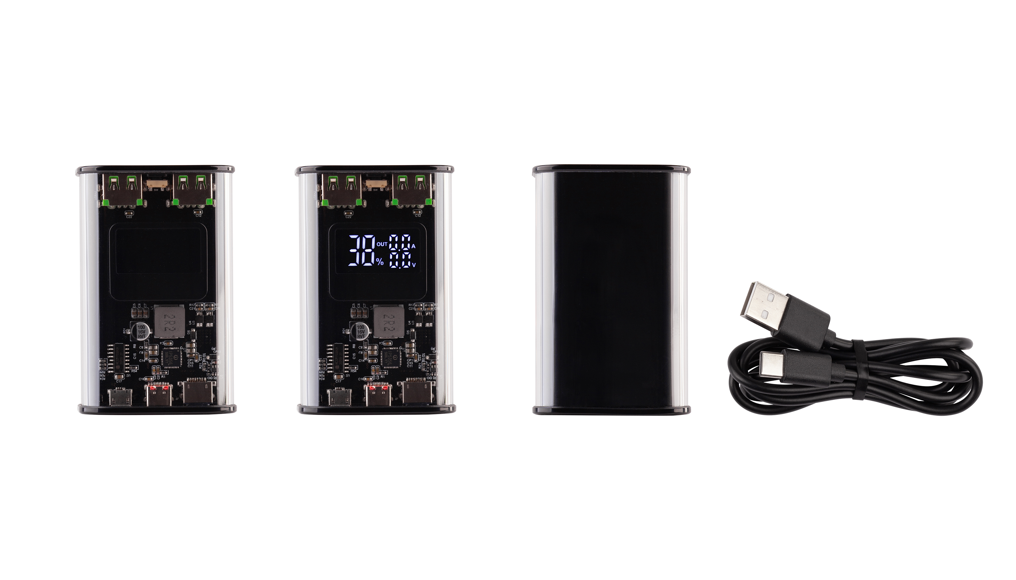 Зарядное (22.5W) устройство "Inside" 9000 mAh с прозрачным корпусом и цифровым индикатором заряда/напряжения/силы тока, черный