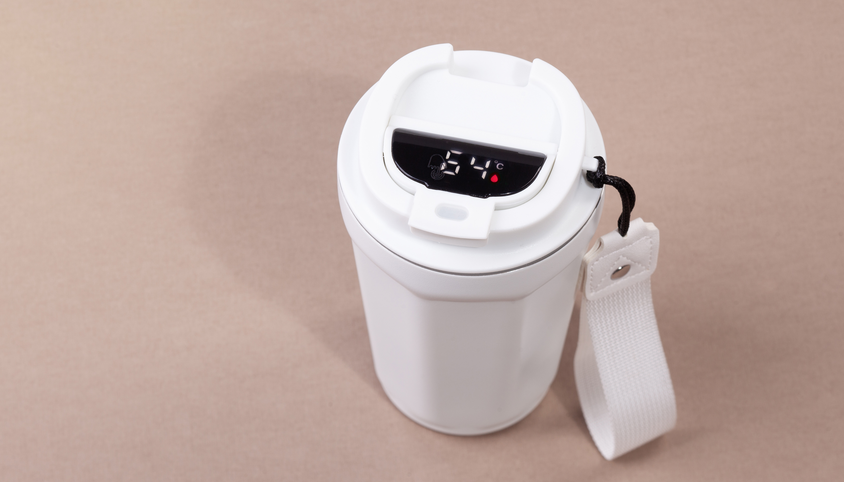 Термостакан "Legend" 390 мл с индикацией температуры, покрытие пудра, черный #, белый