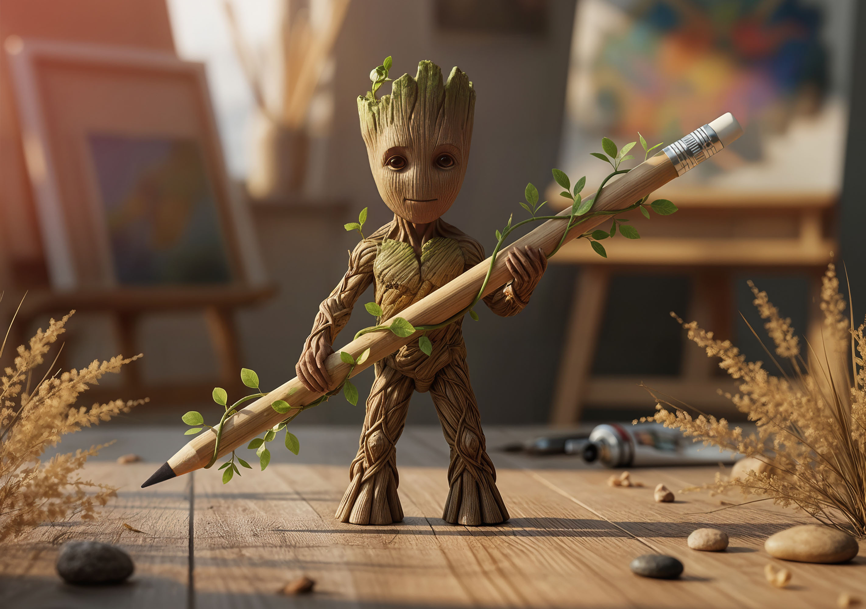 Вечный карандаш "Groot" с ластиком, бамбук, бежевый