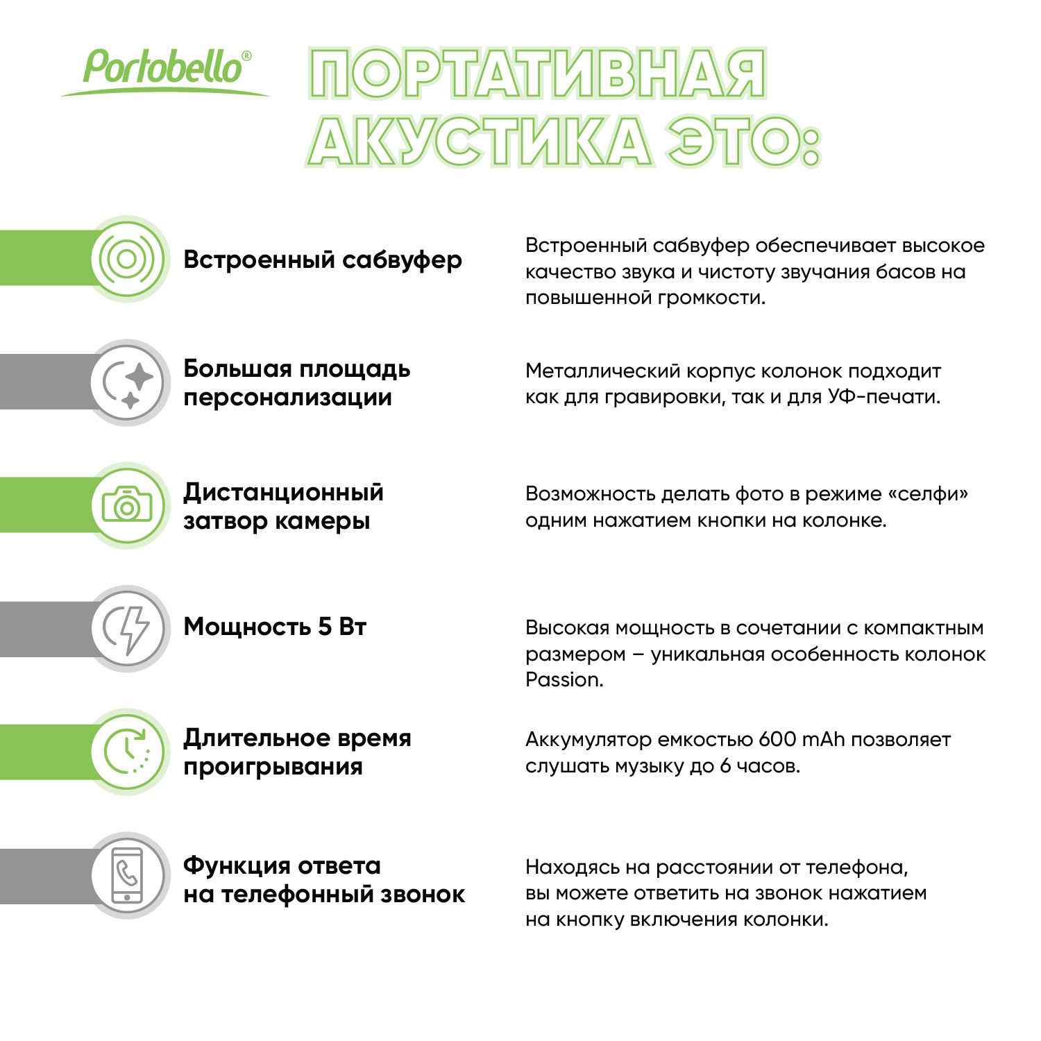 Беспроводная колонка Пэшн (Passion) 80dB 600 mAh (Bluetooth 5.0), серебряная