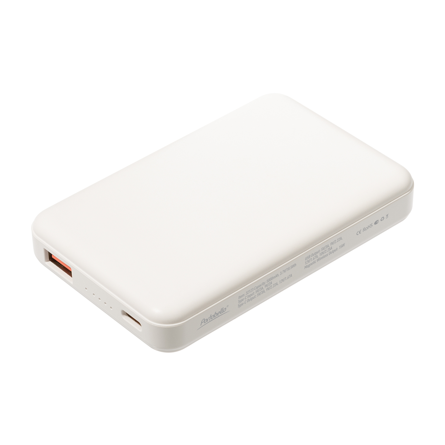 Внешний аккумулятор Ларго PD (Largo PD) 5000mAh с функцией беспроводной зарядки 15W, белый